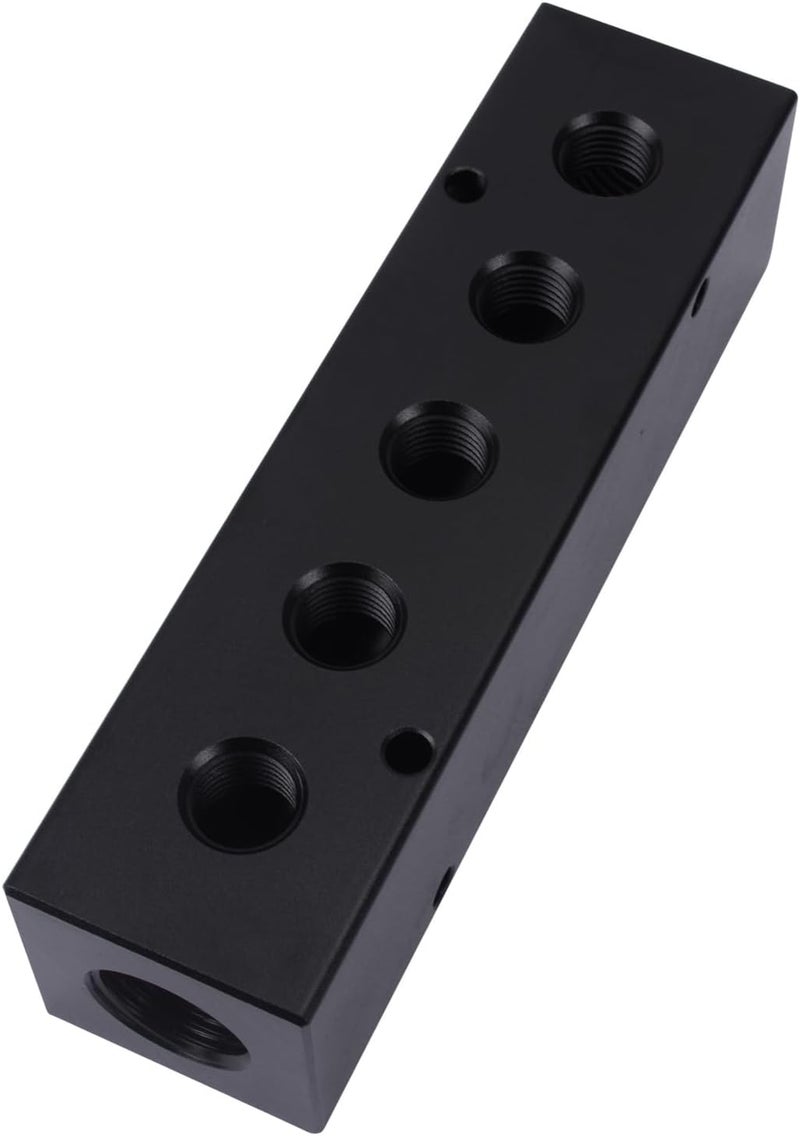 MARSTEK Air Manifold, Air Compressor Manifold, Aluminum Air Hose Inline Manifold Block Splitter, Pneumatic Manifold Air Distribution Block, NPT 1/2 Inch Supply Port, NPT 1/4 Inch Output Port (5 Way 7 Port) - Image 1